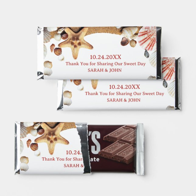 Beach Theme Wedding Chocolate Hershey Bar Favors (Front)