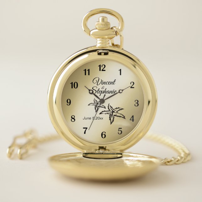Beach Theme Wedding Name & Date Pocket Watch (Inside)
