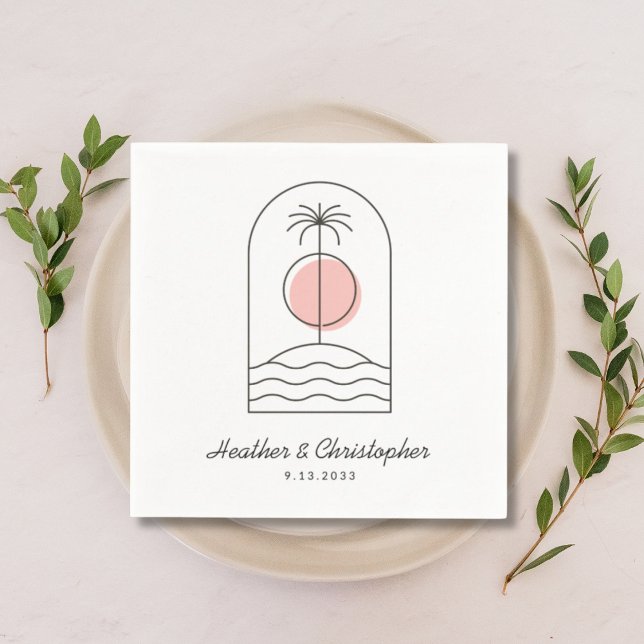 Beach Theme Wedding Napkins Custom Color Napkins (Beach Theme Wedding Napkins Custom Color Napkins Custom Name with Palm Tree)