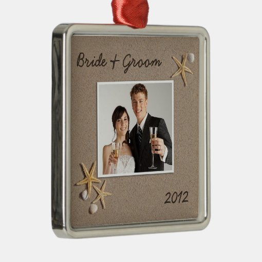 Beach Theme Wedding Photo Ornament | Zazzle