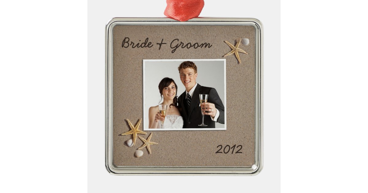 Beach Theme Wedding Photo Ornament | Zazzle