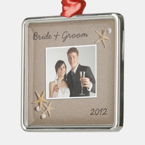 Beach Theme Wedding Photo Ornament | Zazzle