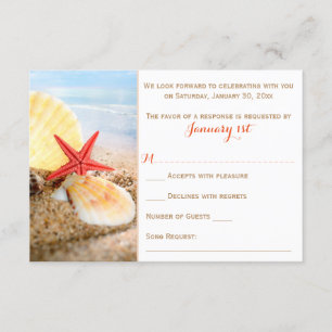 Beach Theme Wedding RSVP Card Star Fish, Shells