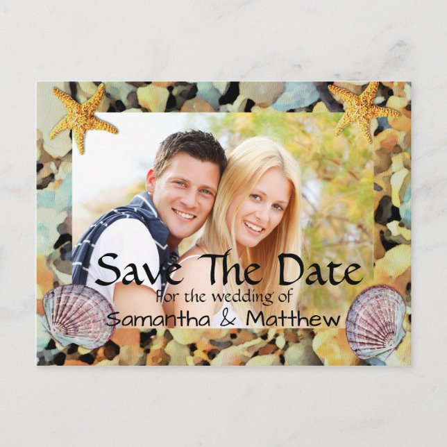 Beach Theme Wedding Save The Date Announcement Postcard (Front)