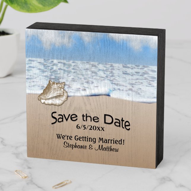 Beach Theme Wedding Save the Date Wooden Box Sign (In Situ Horizontal)