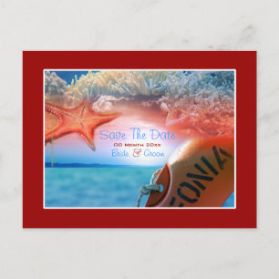 Beach theme wedding tropical cruise announcement postcard