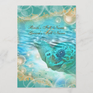 Beach theme wedding turtle blue invitation