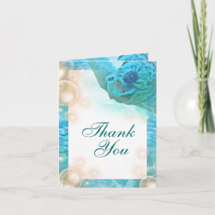 Beach theme wedding turtle "thank you" letterpress thank you card