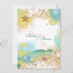Beach theme wedding turtles starfish invitation