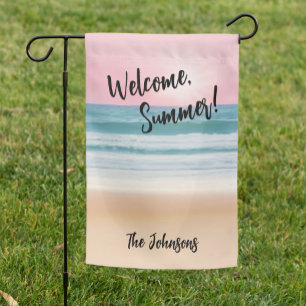 Beach Theme Welcome Summer Outdoor Custom Name Garden Flag