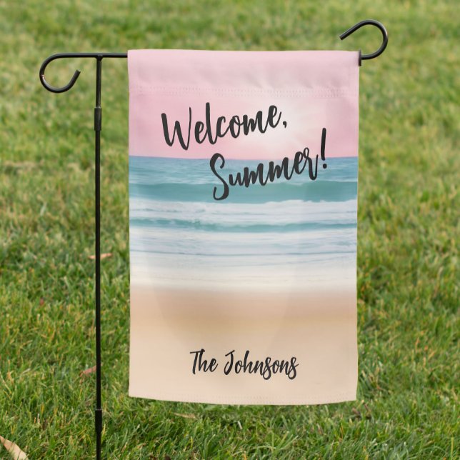 Beach Theme Welcome Summer Outdoor Custom Name Garden Flag (Creator Uploaded)