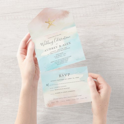 Beach Themed ALL_IN_ONE Wedding Invitation