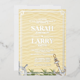 Beach themed and Elegant Gold Traditional Wedding  Foil Invitation
