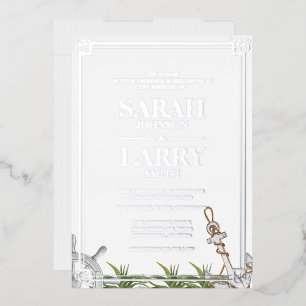 Beach themed and Elegant Gold Traditional Wedding Foil Invitation