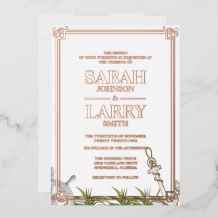 Beach themed and Rose Gold Traditional Wedding Foil Invitation