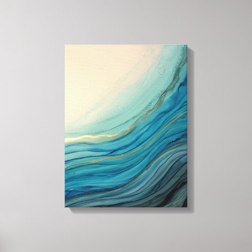 Beach themed art print on canvas Blue and gold