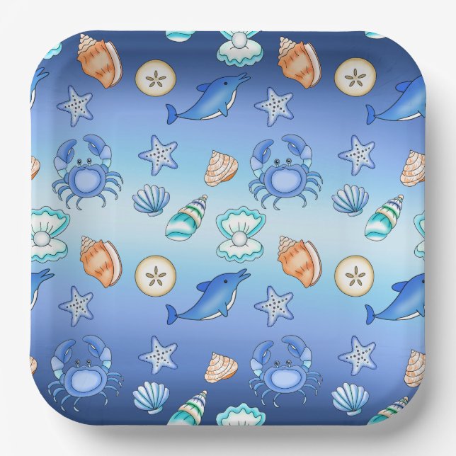 Beach Themed Baby Shower or Birthday Party Paper Plates (Front)