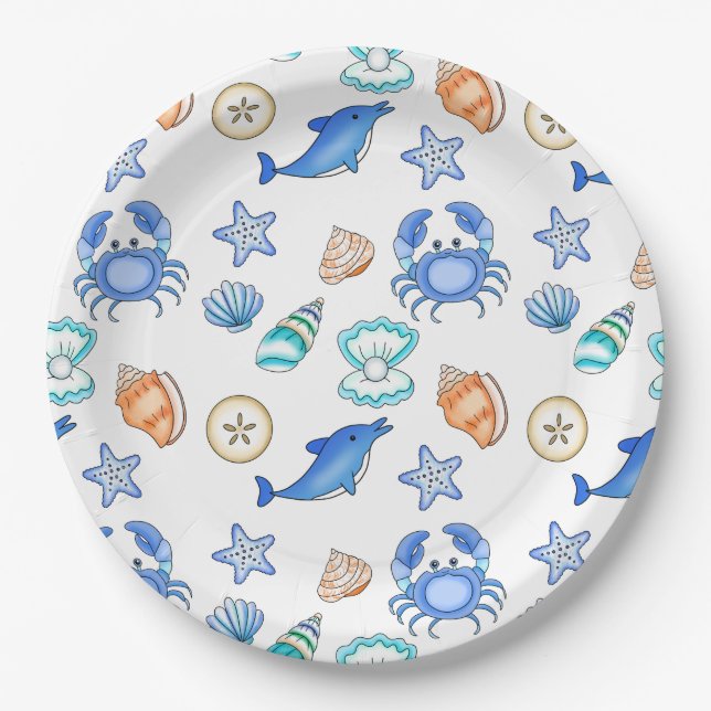 Beach Themed Baby Shower or Birthday Party Paper Plates (Front)