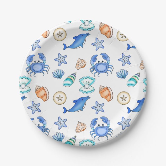 Beach Themed Baby Shower or Birthday Party Paper Plates (Front)