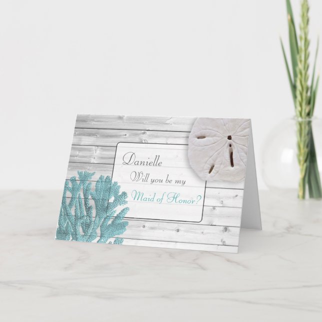 Beach Themed Be My Maid of Honor Proposal Card (Front)