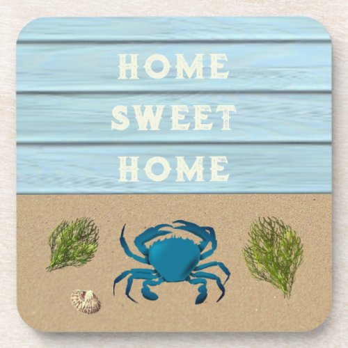 Beach Themed Blue Crab Plastic Coaster Set