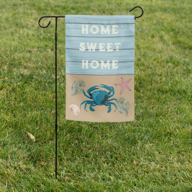 Beach Themed Blue Crab Weatherproof Garden Flag (In SItu)