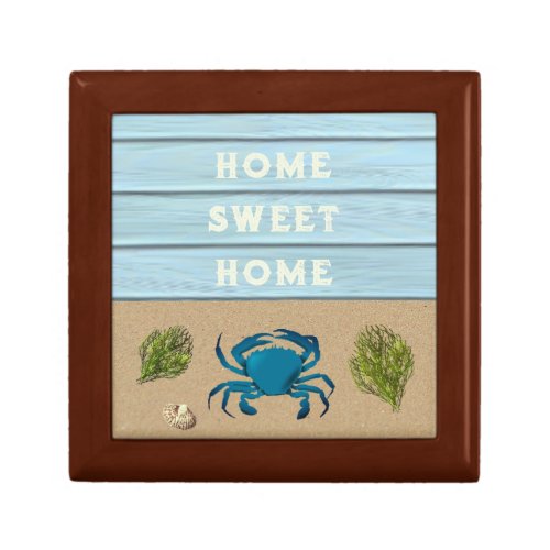 Beach Themed Blue Crab Wooden Jewelry Keepsake Box