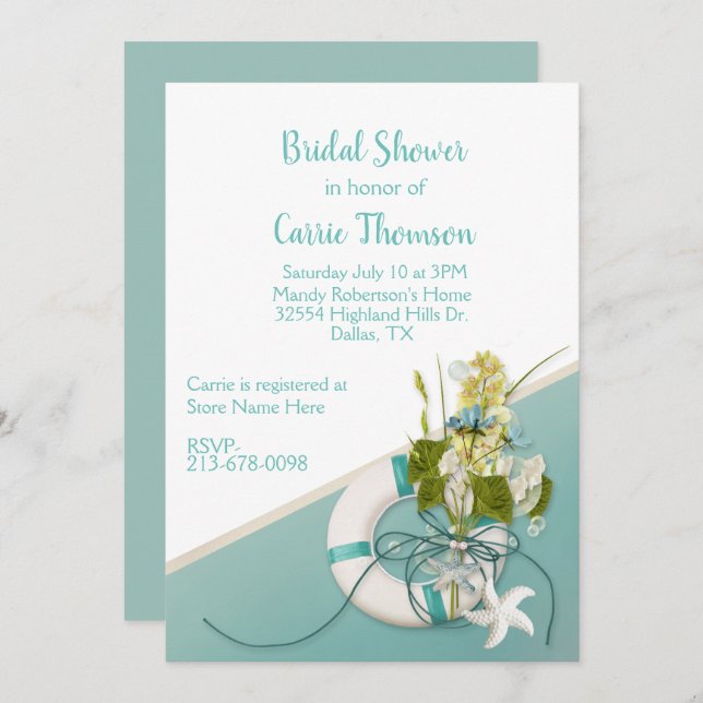 Beach Themed Bridal Shower Invitation (Front/Back)