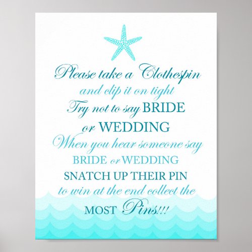 Beach themed bridal shower sign 8x10