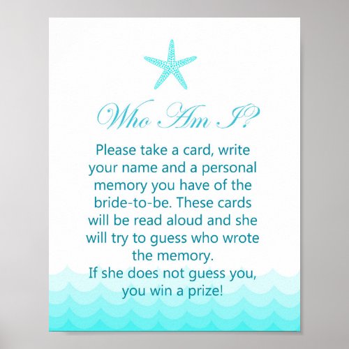 Beach themed bridal shower sign 8x10