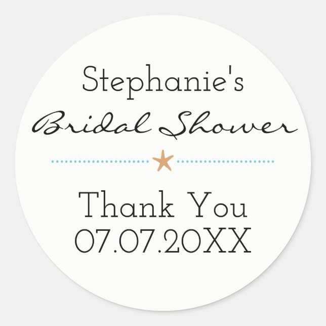 Beach themed Bridal Shower Stickers - Starfish (Front)