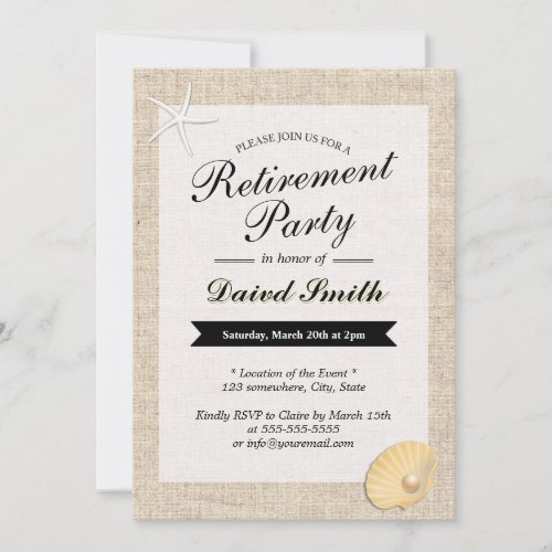 Beach Themed Burlap Retirement Party Invitations