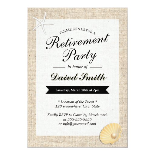 Beach Themed Burlap Retirement Party Invitations | Zazzle