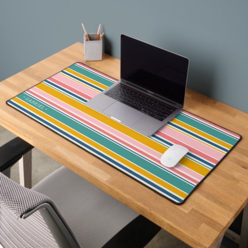 Beach Themed Color Stripes  Add Your Name Desk Mat