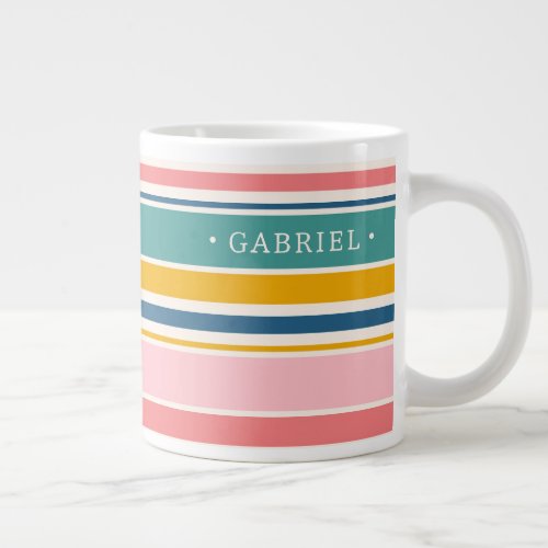 Beach Themed Color Stripes  Add Your Name Giant Coffee Mug