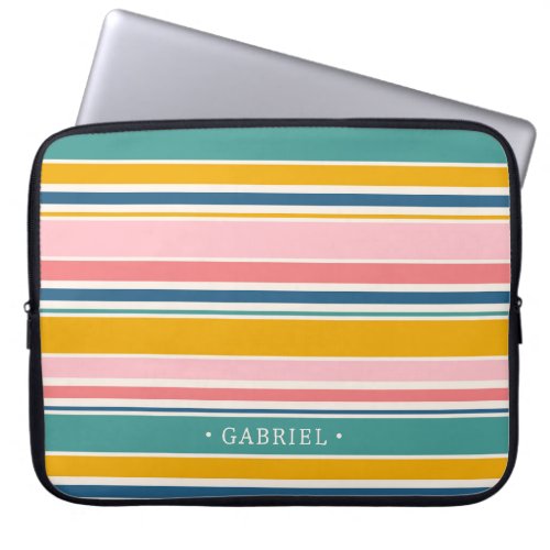 Beach Themed Color Stripes  Add Your Name Laptop Sleeve