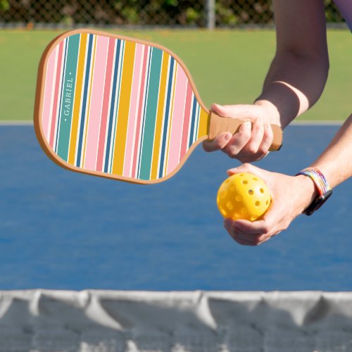 Beach Themed Color Stripes  Add Your Name Pickleball Paddle