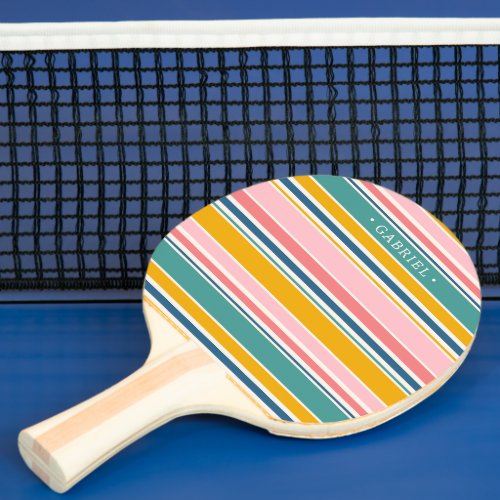 Beach Themed Color Stripes  Add Your Name Ping Pong Paddle