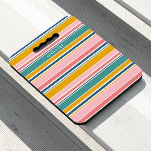 Beach Themed Color Stripes  Add Your Name Seat Cushion