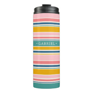 Beach Themed Color Stripes Add Your Name Thermal Tumbler