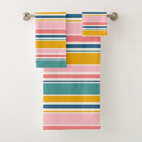 Beach Themed Color Stripes Bath Towel Set