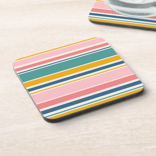 Beach Themed Color Stripes Beverage Coaster