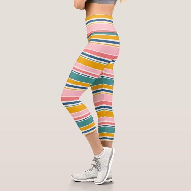 Beach Themed Color Stripes Capri Leggings (Left)