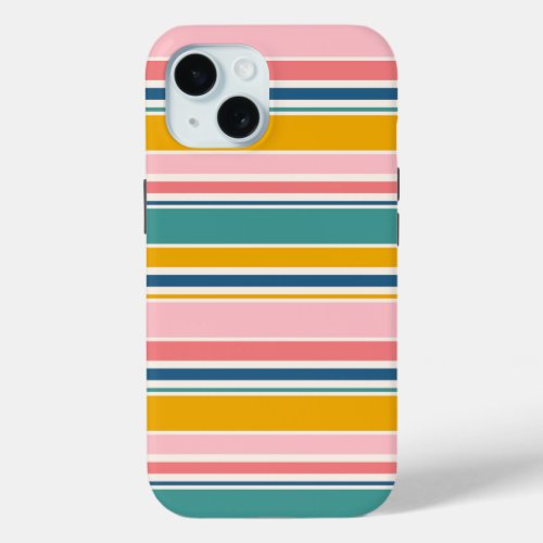 Beach Themed Color Stripes iPhone 15 Case
