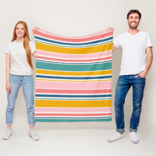 Beach Themed Color Stripes Fleece Blanket