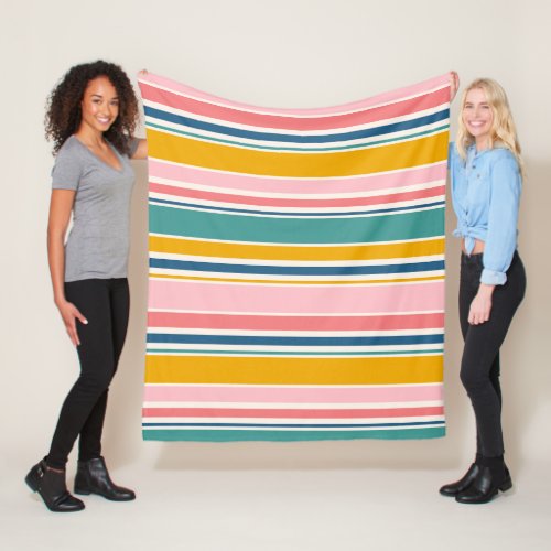 Beach Themed Color Stripes Fleece Blanket