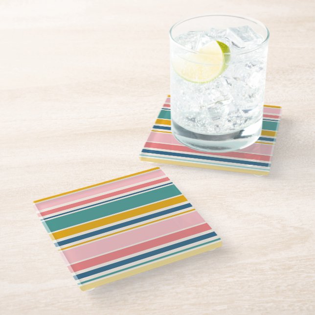 Beach Themed Color Stripes Glass Coaster (Angled)