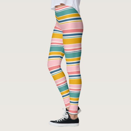 Beach Themed Color Stripes Leggings