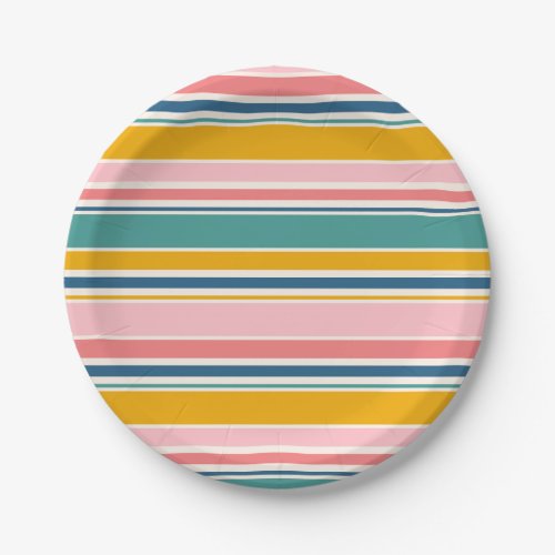 Beach Themed Color Stripes Paper Plates