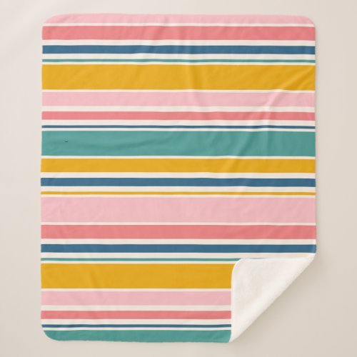 Beach Themed Color Stripes Sherpa Blanket